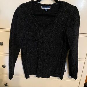 Black Chenille V-Neck Sweater